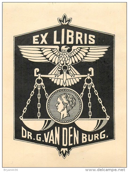 Bel Ex-Libris - ** Dr. G. Van Den Burg - Aigle - Balance.** - (9 X 12 Cm) -  Bel état. - Ex Libris