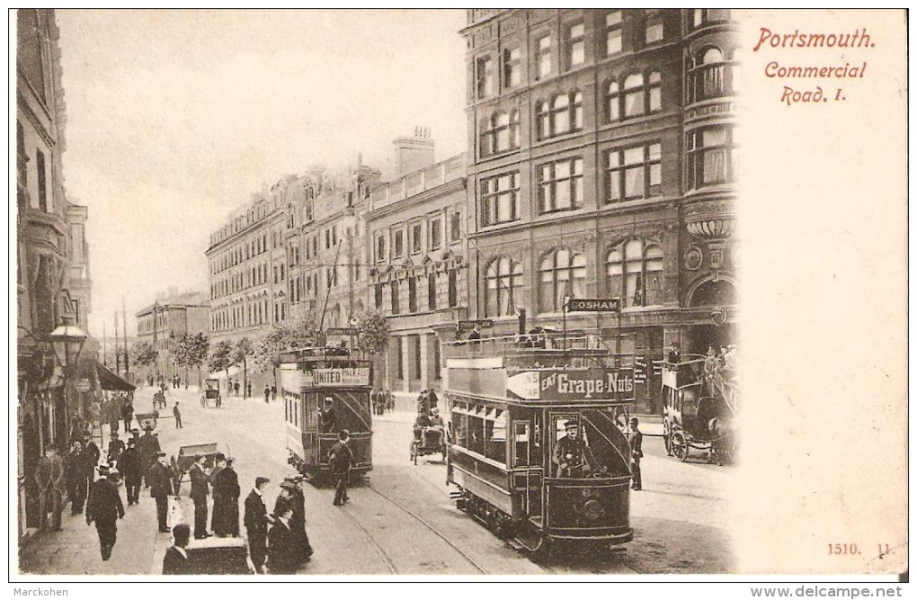 PORTSMOUTH - TRAMWAY : COMMERCIAL ROAD VINTAGE POSTCARD - ANIMATION - TWO HAMPSHIRE TRAM. - Portsmouth