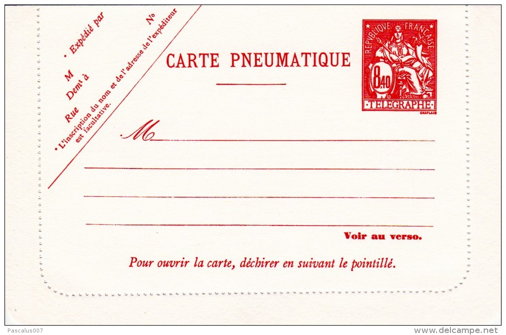 C01-131 - France EP - Entier Postal - Carte Lettre Pneumatique Du 0-1-1900 - COB  - Cachet De  - Série  - Rouge - 8€ - Pneumatic Post