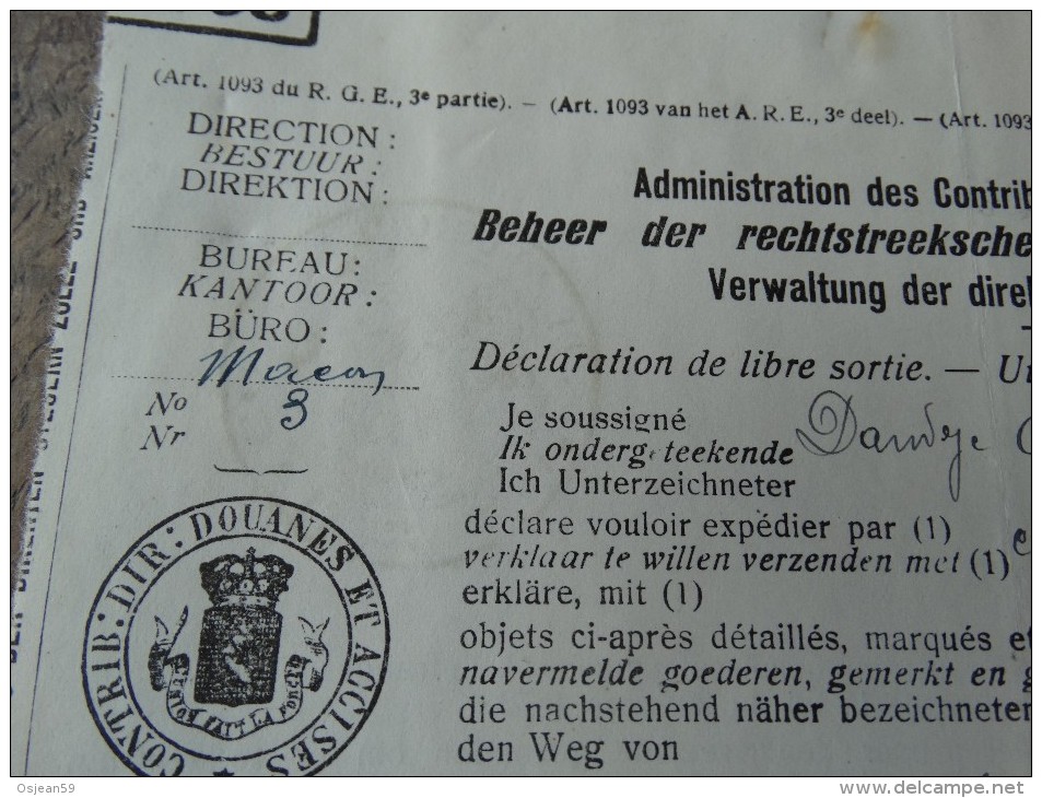 Document De Douane Bureau De Macon30/06/1937 - Trasporti