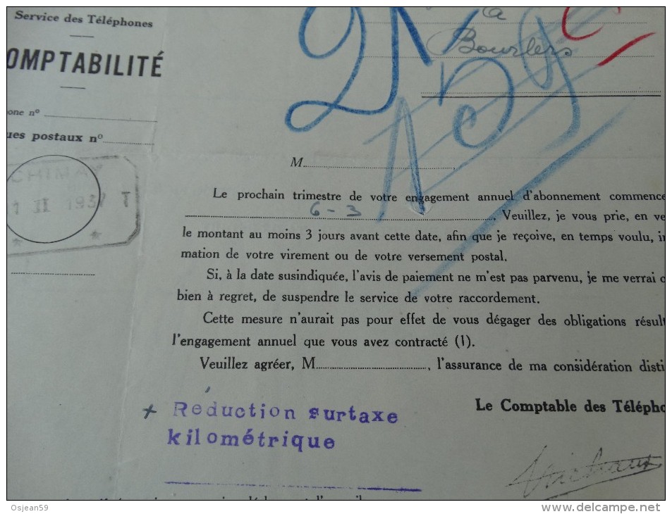 Document  -Comptabilité Téléphonique-obl Du 11/02/1937 - 1900 – 1949