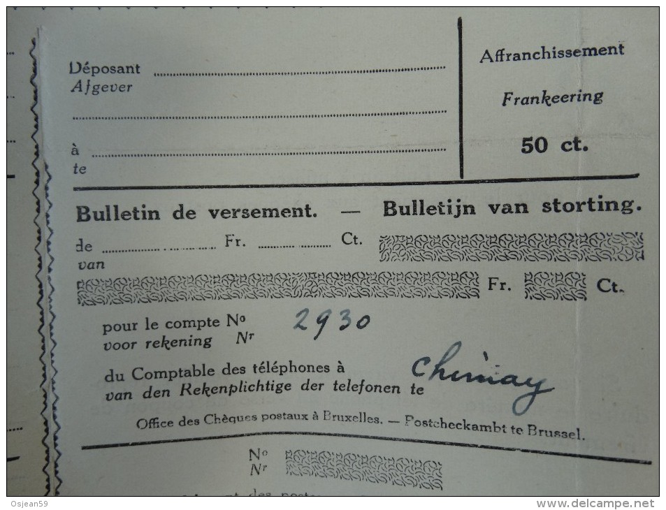 Document  -Comptabilité Téléphonique-obl Du 21/10/1937 - 1900 – 1949