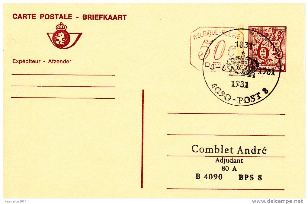 C01-142 - Belgique CEP - Carte Entier Postal 189 FN M1 - P020 Du 4-6-1981 - COB  - Cachet De 4090 Post8 - Série  - SMP F - Other & Unclassified