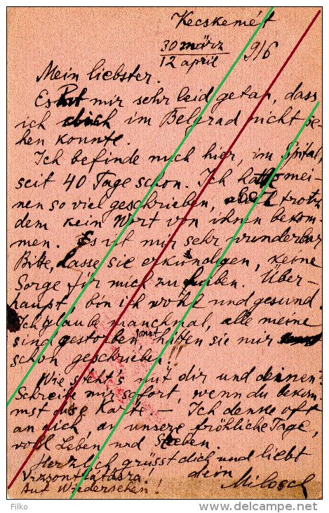 Austrija,feldpost Carte,fro Kecskemet,12.04.1916,to Belgrad,Wiena Censored,as Scan - Levant Autrichien