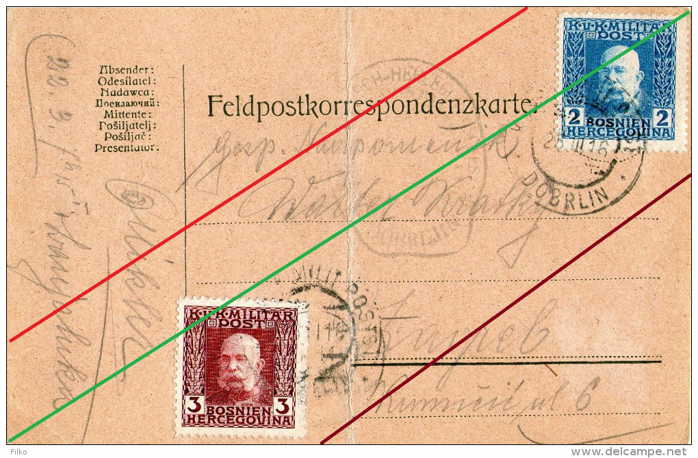 Austria,feldpost Carte,Bosnia,Dobrlin,25.03.1916,to Zagreb,as Scan - Levant Autrichien