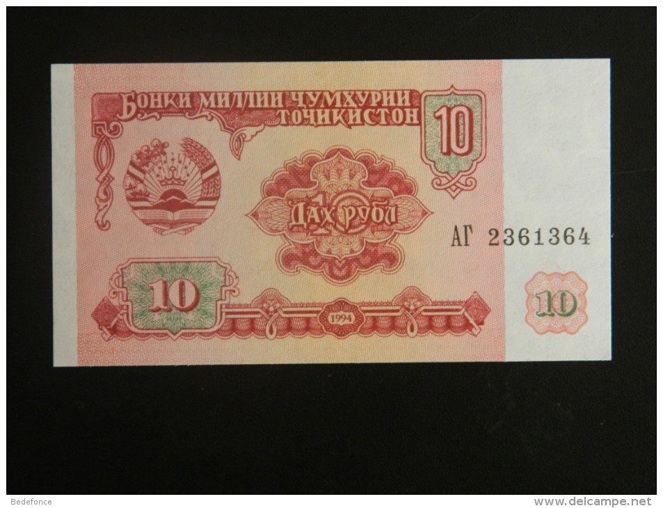 Billet - Tadjikistan - Valeur Faciale : 10 Roubles - 1994 - Jamais Circulé - Tagikistan