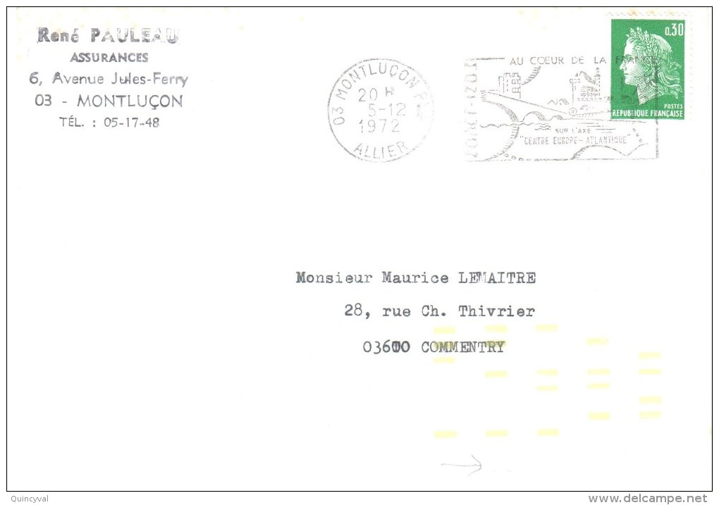 3088 MONTLUCON Allier 03 Lettre Cheffer 0,30 F Yv 1611 Barre Indexation Jaune Fluo  MARQUE EN CREUX 08 Au Niveau Fléche - Lettres & Documents