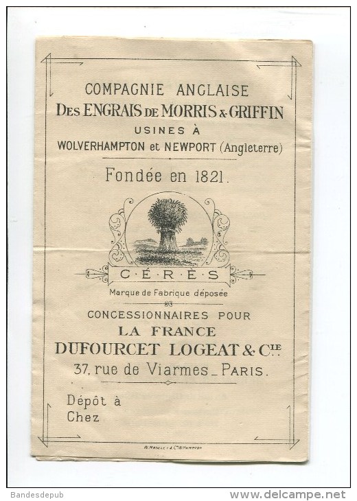 WOLVERHAMPTON NEWPORT  USINES ENGRAIS MORRIS GRIFFIN DUFOURCET LOGEAT CONCESSIONNAIRE PARIS  CERES BETTERAVE LIN CHANVRE - Otros & Sin Clasificación