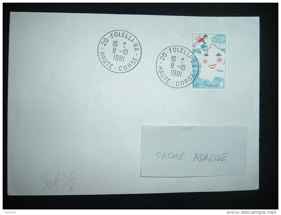 LETTRE TP L'EAU 1,40 OBL.8-10-1981 20-FOLELLI-GA HAUTE-CORSE (20) GUICHET ANNEXE - Cachets Manuels