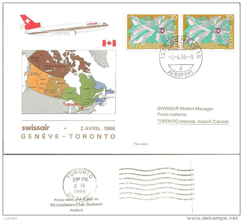 Luftpost  "Swissair DC-10  Genève - Toronto"            1986 - Premiers Vols