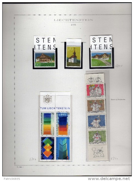 Liechtenstein **- 1998 - Annata Completa, MNH.   Su Fogli Marini .   2 Scan. - Full Years