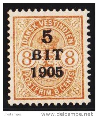 1905. Surcharge. 5 BIT On 8 C. Brown. Spot In BIT. (Michel: 40) - JF127961 - Danish West Indies