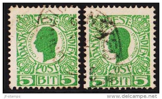 1905. Chr. IX. 5 Bit Green. Two Stamps With Variety. Different Shades. (Michel: 29) - JF127944 - Danish West Indies