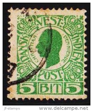 1905. Chr. IX. 5 Bit Green. Variety. Fold. (Michel: 29 (AFA 24x)) - JF127940 - Danish West Indies