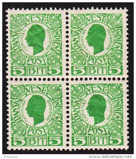 1905. Chr. IX. 5 Bit Green. 4-Block. Variety. IN WEST FRAME. (Michel: 29) - JF127980 - Danish West Indies