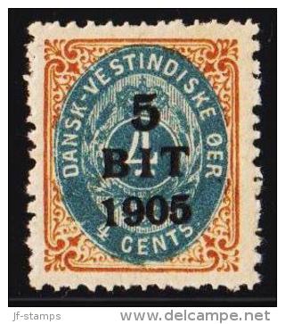 1905. Surcharge. 5 BIT On 4 C. Brown/blue Inverted Frame. (Michel: 38 II) - JF127956 - Danish West Indies