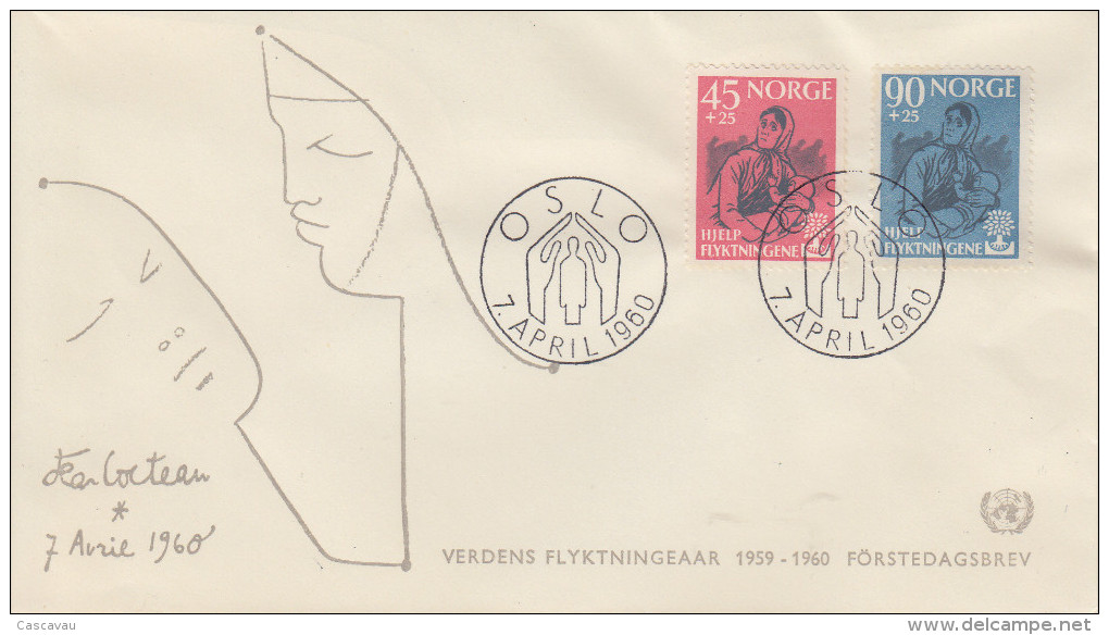 Enveloppe  1er   Jour   NORVEGE   Année   Mondiale   Du   Réfugié    1960 - FDC