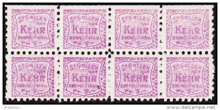 1904. ST. GALLEN KEHR 300 M. 10 Sch. Fr. 5. 8 Ex.  (Michel: ) - JF128011 - Revenue Stamps