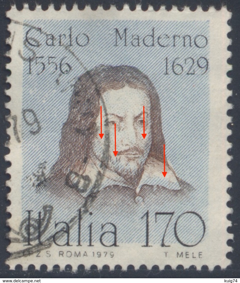 1979 "MADERNO" L.170 USATO VARIETA' "COLORE DEL FONDO SPOSTATO IN ALTO" N.1071Aa USATO SPLENDIDO - LUXUS USED - Errors And Curiosities