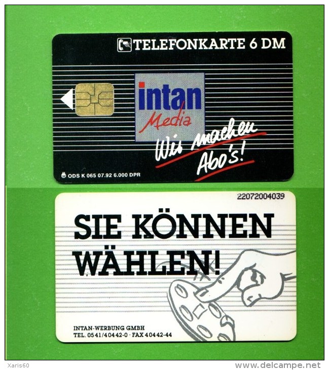 GERMANY: K-065 07/92 "Intan Media" Rare (6.000ex). Unused - K-Reeksen : Reeks Klanten