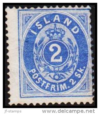 1873. Skilding. 2 Skilling Blue. Perf. 14x13½. Scarce Stamp. (Michel: 1A) - JF128114 - Used Stamps