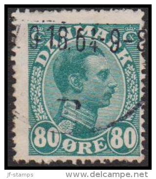 1915. King Christian X. 80 Øre Blue-green. VARIETY AFA 84x. LUX KJØBENHAVN 11.17. (Michel: 74) - JF128163 - Unused Stamps