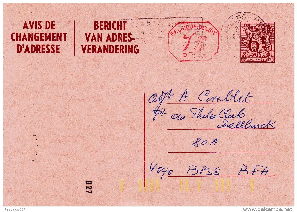 C01-155 - Belgique CEP - Carte Entier Postal - Changement D'adresse  Du 0-1-1900 - COB  - Cachet De Bruxelles M1 P024 Ve - Adreswijziging