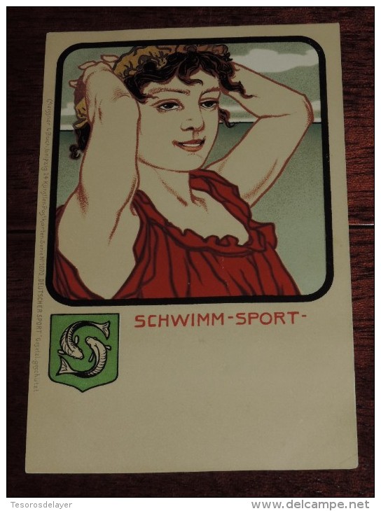 Kunstler Postkarten, Deutscher Sport, SCHWIMM SPORT, Serie Nº 1070, 1900 Meissner & Buch, Art Nouveau, No Circulada - 1900-1949