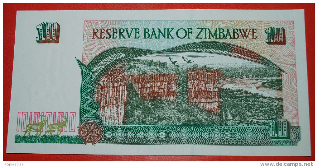 * ANTELOPE & CLIFFS ★ ZIMBABWE★ 10 DOLLARS 1997! UNC CRISP!  LOW START ★ NO RESERVE! - Zimbabwe