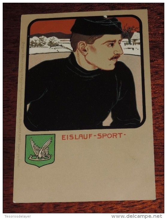 Kunstler Postkarten, Deutscher Sport, EISLAUF SPORT, Serie Nº 1070, 1900 Meissner & Buch, Art Nouveau, No Circulada - 1900-1949