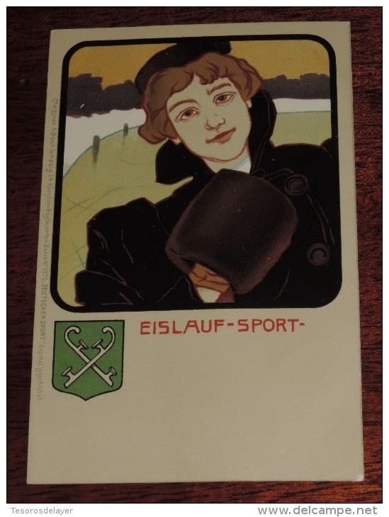 Kunstler Postkarten, Deutscher Sport, EISLAUF SPORT, Serie Nº 1070, 1900 Meissner & Buch, Art Nouveau, No Circulada - 1900-1949