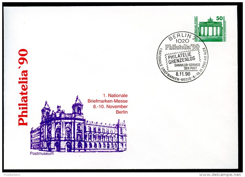 DDR PU17 D2/001-1 Privat-Umschlag PHILATELIA KÖLN Postmuseum Sost.1990  NGK 11,00 € - Sobres Privados - Usados