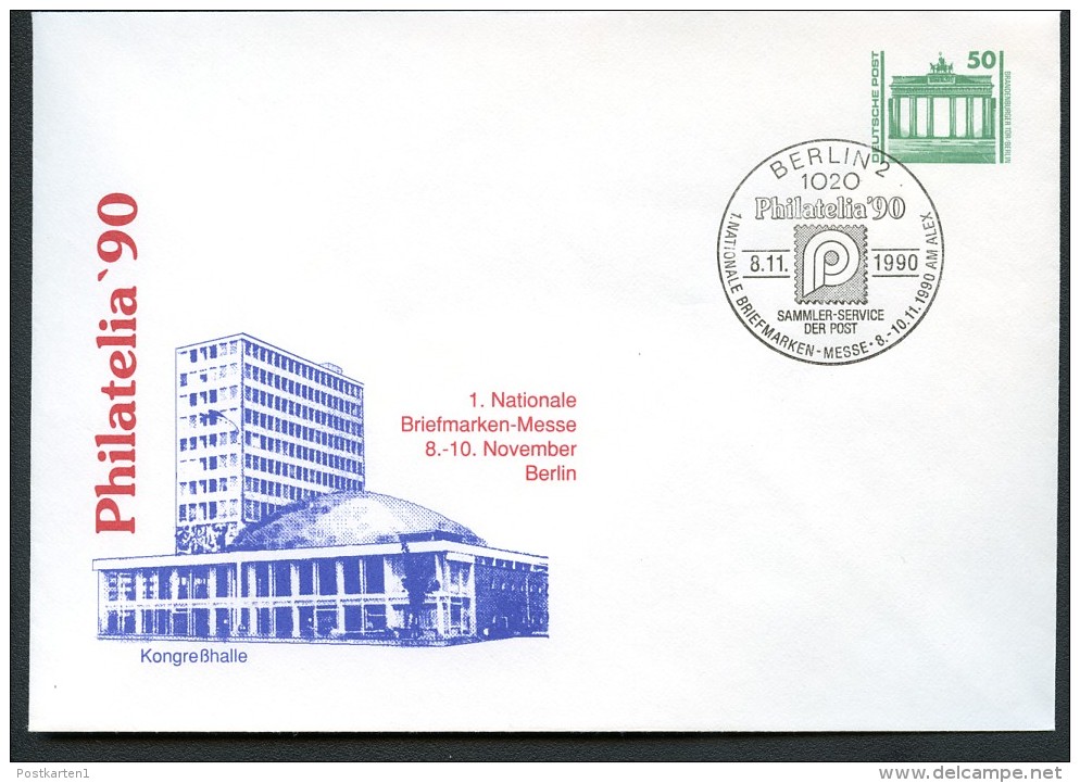 DDR PU17 D2/001-2 Privat-Umschlag PHILATELIA KÖLN Kongresshalle Sost.1990  NGK 11,00 € - Privé Briefomslagen - Gebruikt