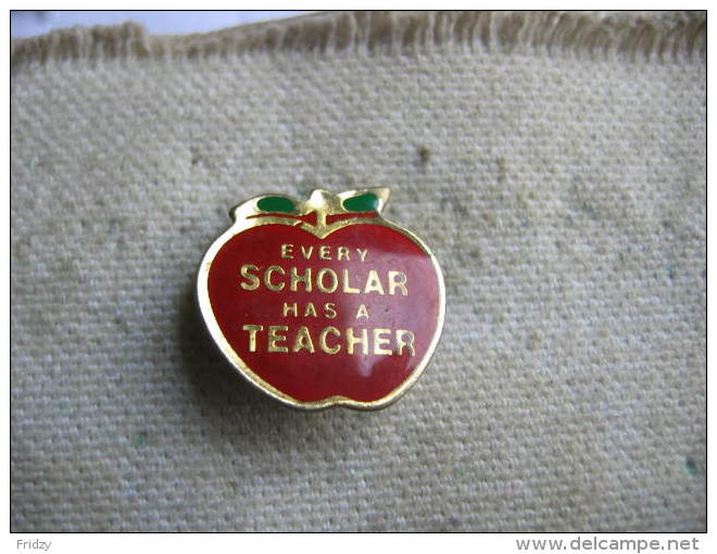 Pin´s Pomme Rouge, Every SCHOLAR Has A TEACHER ( Chaque Auteur A Un ENSEIGNANT) - Alimentazione