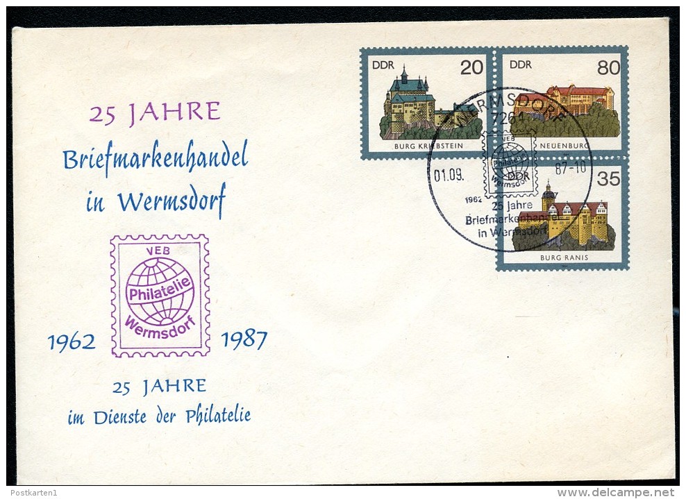 DDR U1-1-87 C4 UMSCHLAG Burgen Der DDR ZUDRUCK WERMSDORF Sost. 1987 - Sobres Privados - Usados