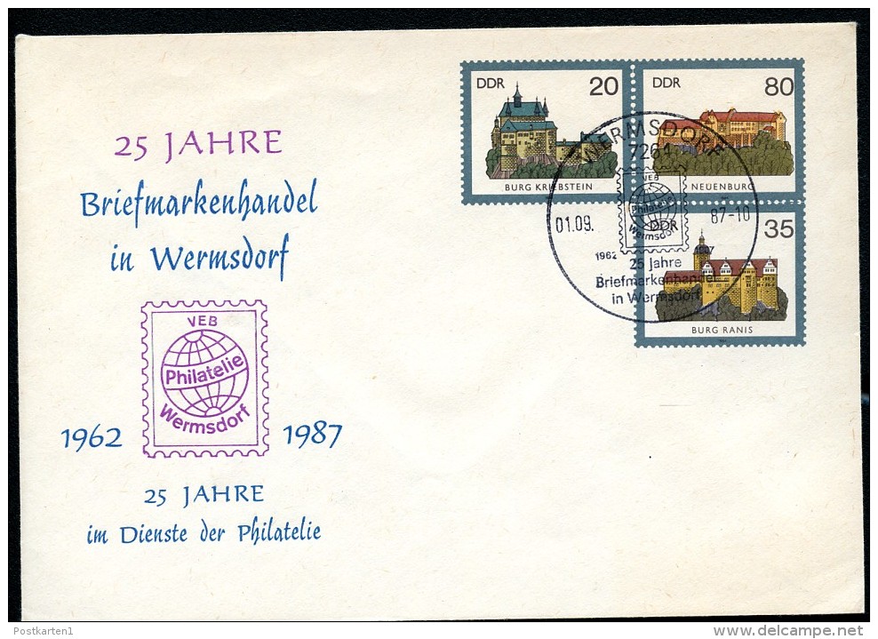 DDR U1-1-87 C4 UMSCHLAG Burgen Der DDR ZUDRUCK WERMSDORF Sost. 1987 - Privé Briefomslagen - Gebruikt