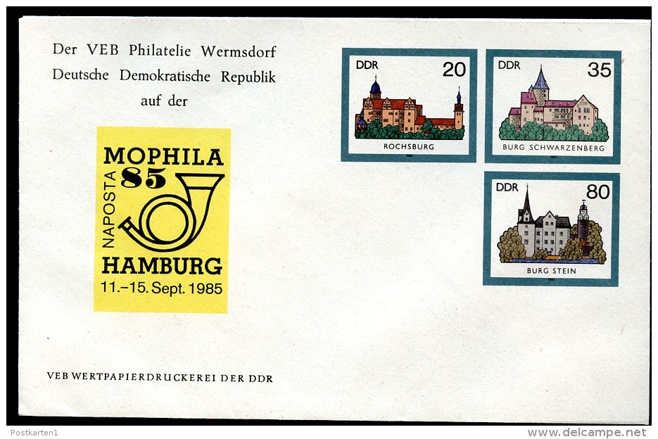 DDR U2-1a-85 C1-a UMSCHLAG Burgen Der DDR ZUDRUCK MOPHILA HAMBURG  1985 - Enveloppes Privées - Neuves