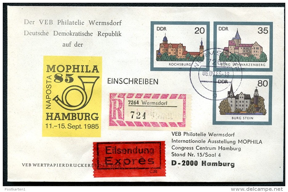 DDR U2-1b-85 C1-b UMSCHLAG Burgen Der DDR ZUDRUCK MOPHILA HAMBURG  Gebraucht 1985 - Enveloppes Privées - Oblitérées