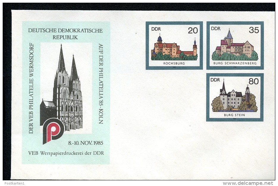 DDR U2-2a-85 C2-a UMSCHLAG Burgen Der DDR ZUDRUCK PHILATELIA KÖLN DOM 1985 - Sobres Privados - Nuevos