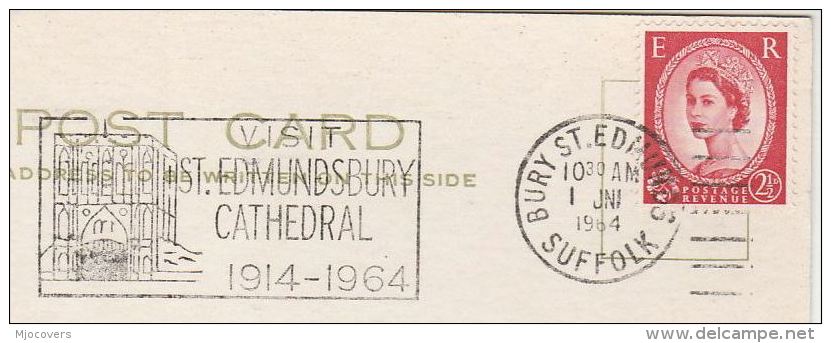 1964 Cover SLOGAN Visit ST EDMUNDSBURY CATHEDRAL 1914-1964 Illus GATE Bury St Edmunds Church Religion Gb Stamps Card - Churches & Cathedrals