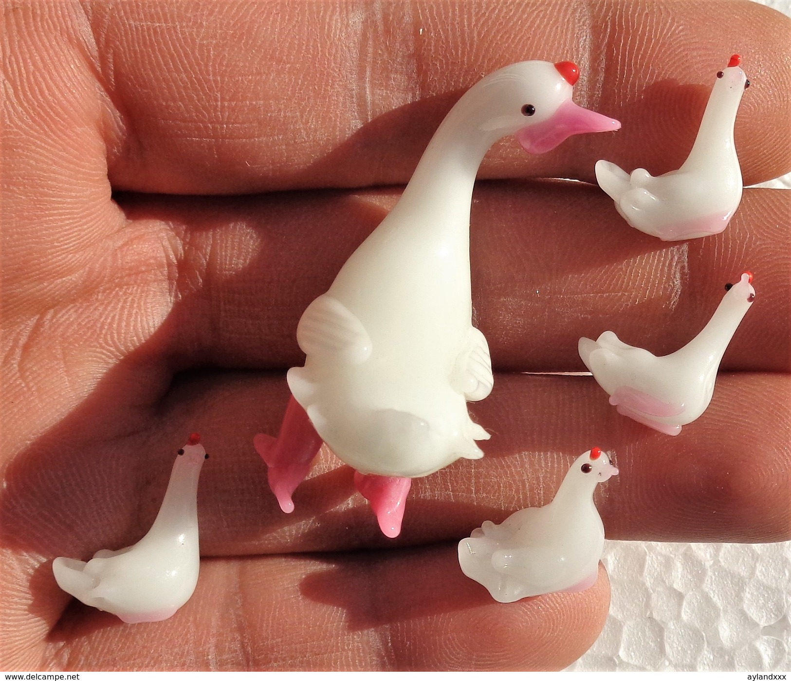 CINA (China): Vintage Chinese Glass Duck Family Figurine - Art Oriental