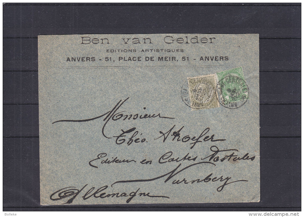 Belgique - Lettre De 1906  - Oblitération Anvers Gare - Expédié Vers L'Allemagne - Nürnberg - Valeur Plus De 12,50 € - 1893-1907 Armarios