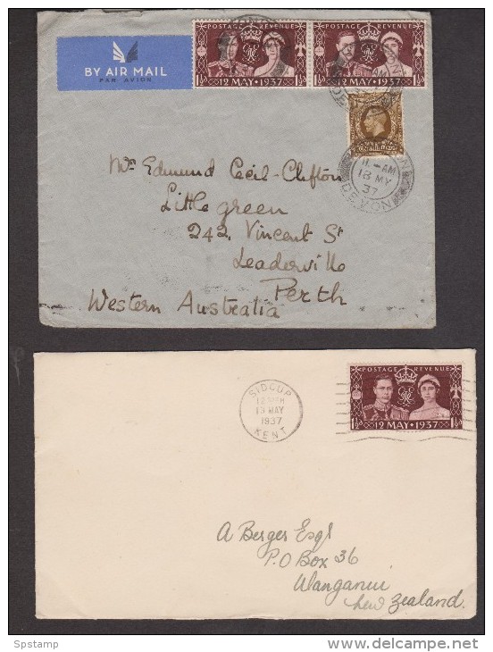 GB 1937 KGVI Coronation - 2 Covers , 1 Commercially U To Australia , 1 PPC Used & 4 PPC Unused - ....-1951 Pre Elizabeth II