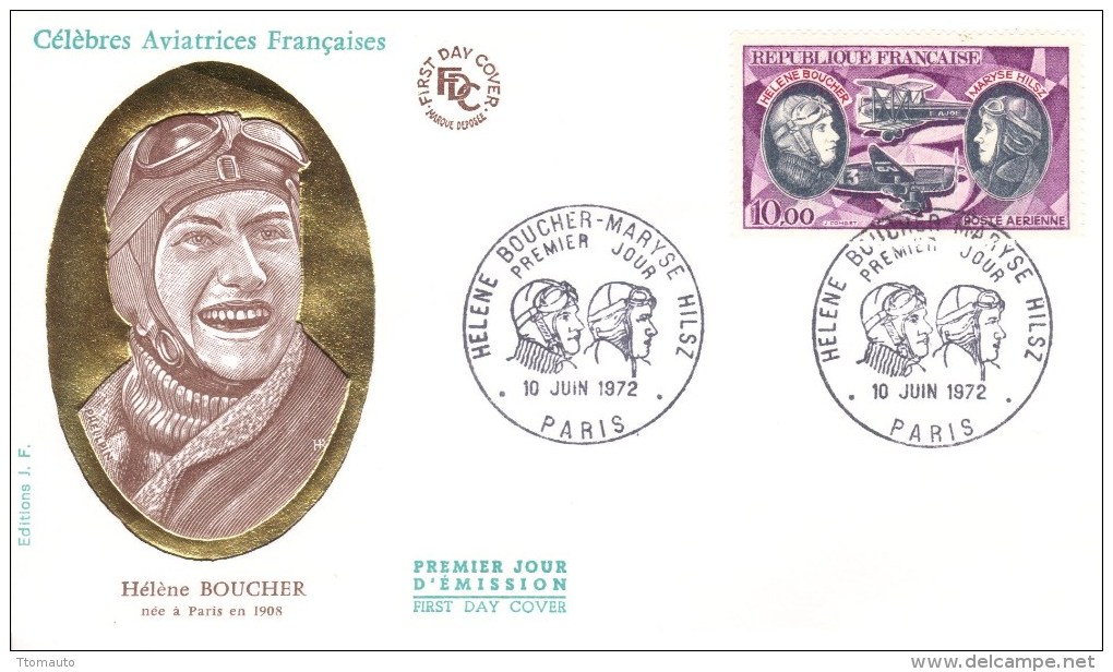 France  -  Hélène Boucher  -  Célèbres Aviatrices Francaises  -  1er Jour  -  FDC - Airplanes