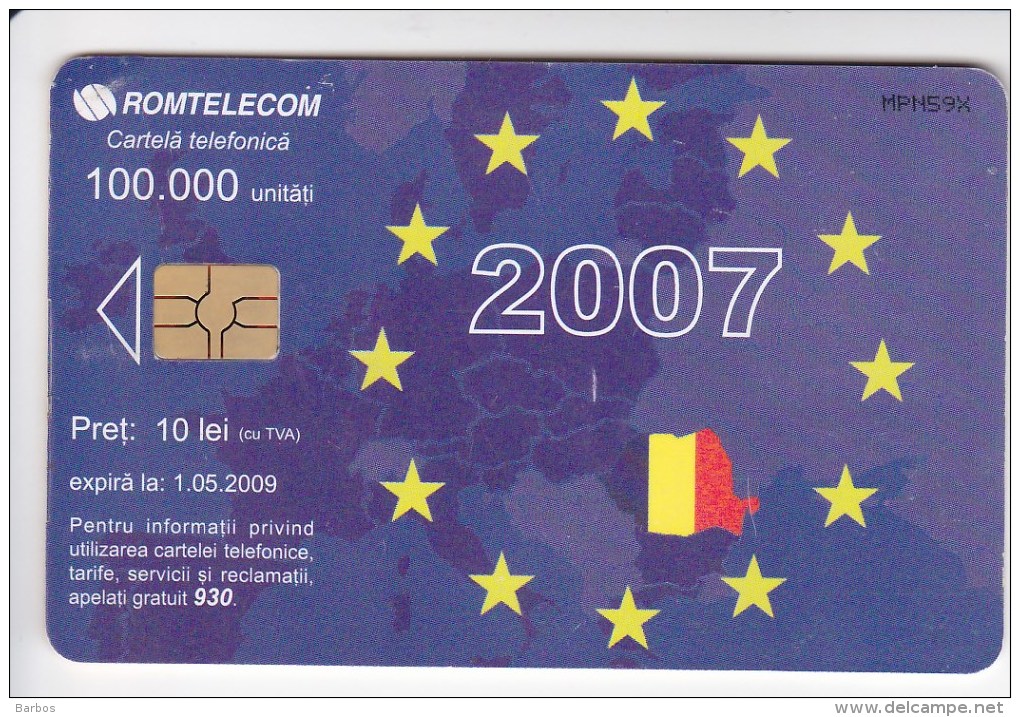 Romania   , Phonecards   , 2007 , Romtelecom ,  Flags , EU ,  Used - Operadores De Telecom