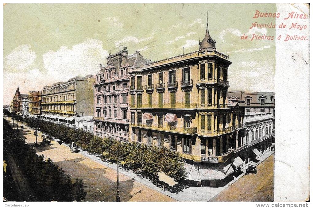 [DC5307] CARTOLINA - ARGENTINA - BUENOS AIRES AVENIDA DE MAYO DE PIEDRAS A BOLIVAR - Viaggiata - Old Postcard - Argentina