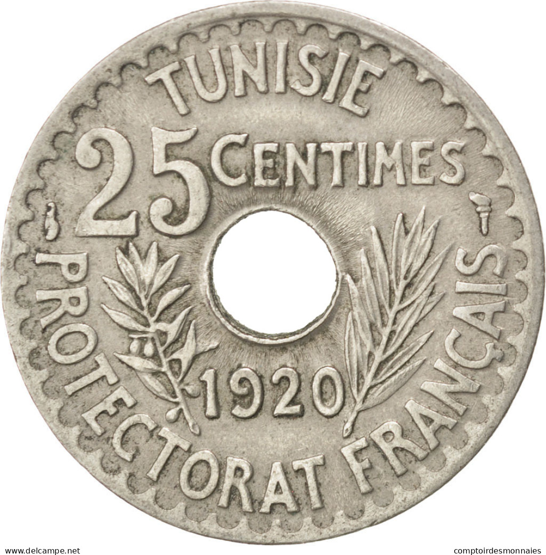 Monnaie, Tunisie, Muhammad Al-Nasir Bey, 25 Centimes, 1920, Paris, TTB - Tunisie
