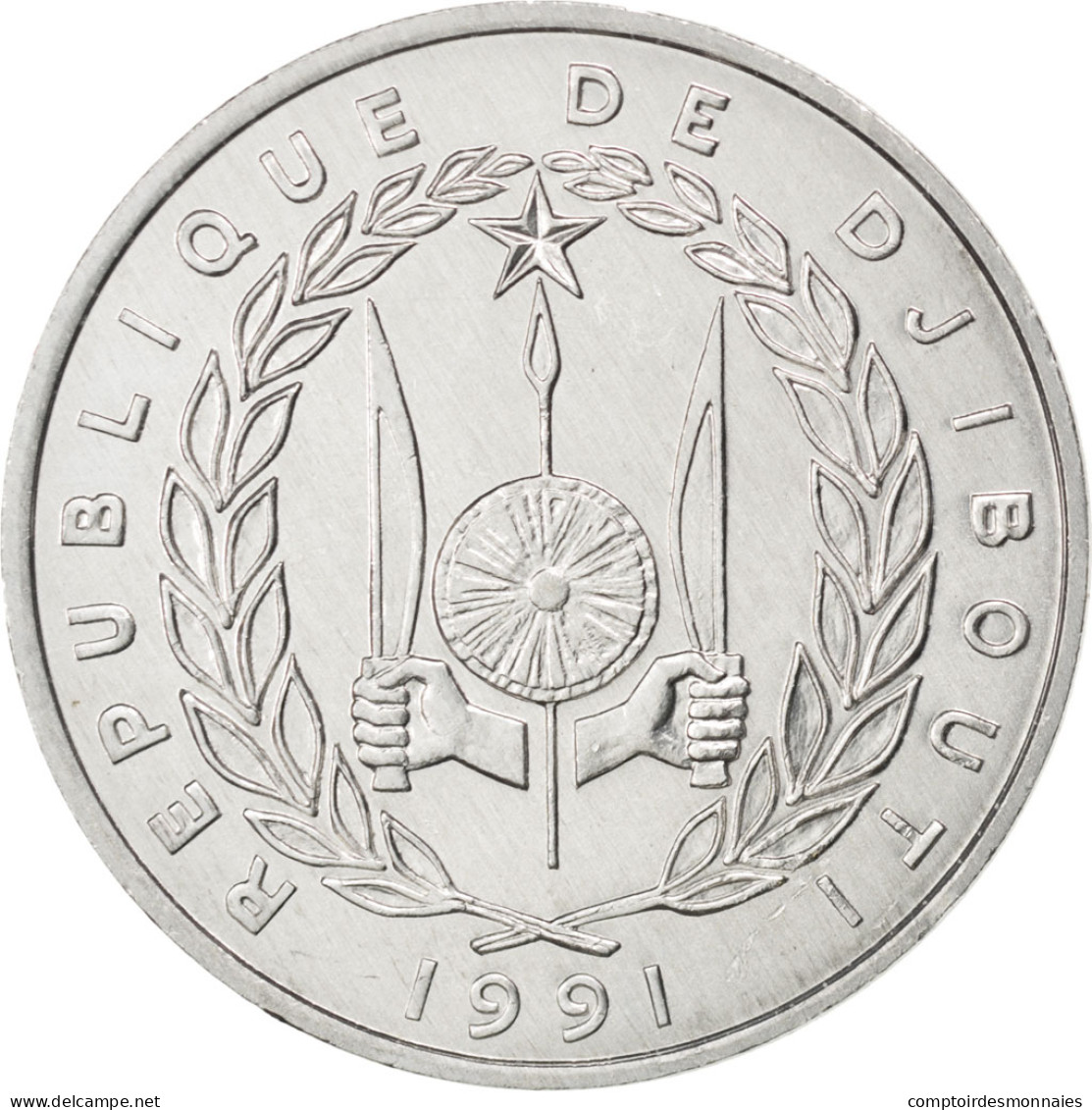 Monnaie, Djibouti, 5 Francs, 1991, SPL, Aluminium, KM:22 - Gibuti