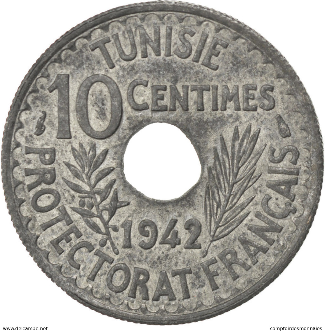 Monnaie, Tunisie, Ahmad Pasha Bey, 10 Centimes, 1942, Paris, SUP, Zinc, KM:267 - Tunisia