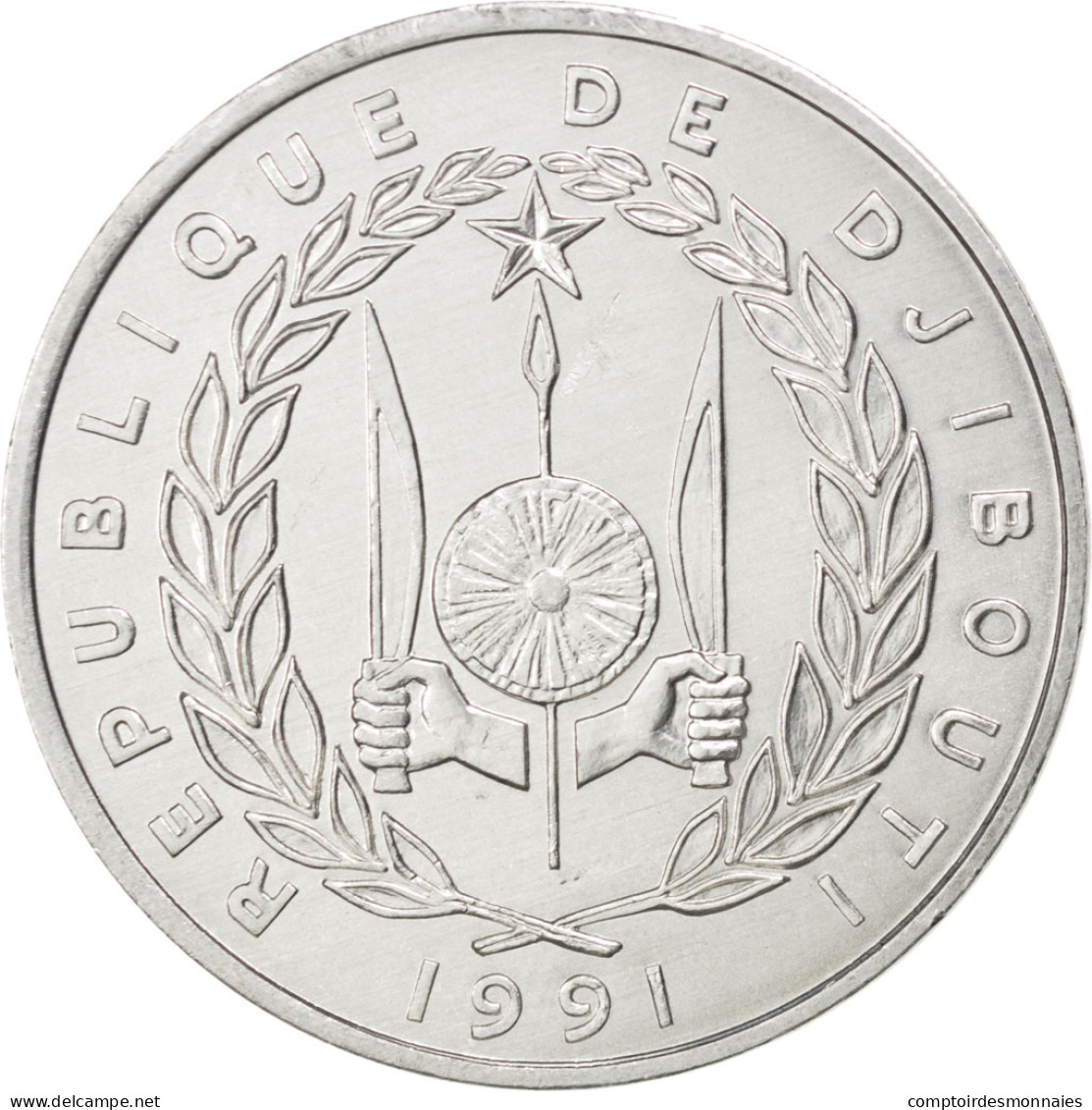 Monnaie, Djibouti, 5 Francs, 1991, SPL, Aluminium, KM:22 - Gibuti